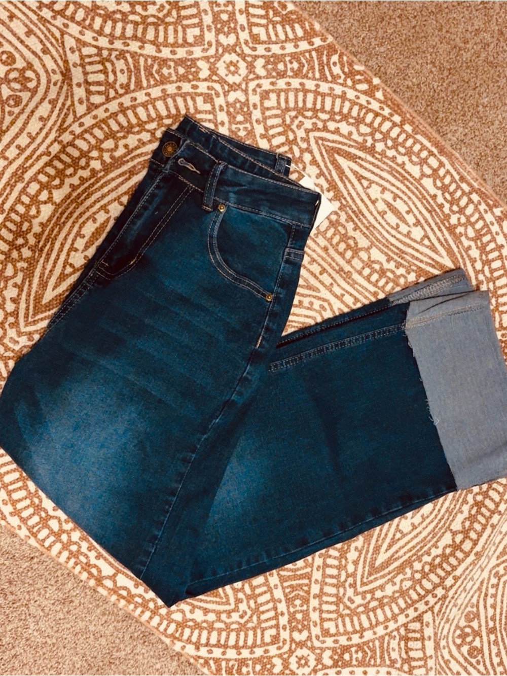 Dark Wash High-Waist cuffed jeans, size small or 27. SUPER STRETCHY!!